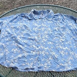 Tap & Co 90s Floral Cherry Blossoms Blue Button-Up Shirt 26W Womens